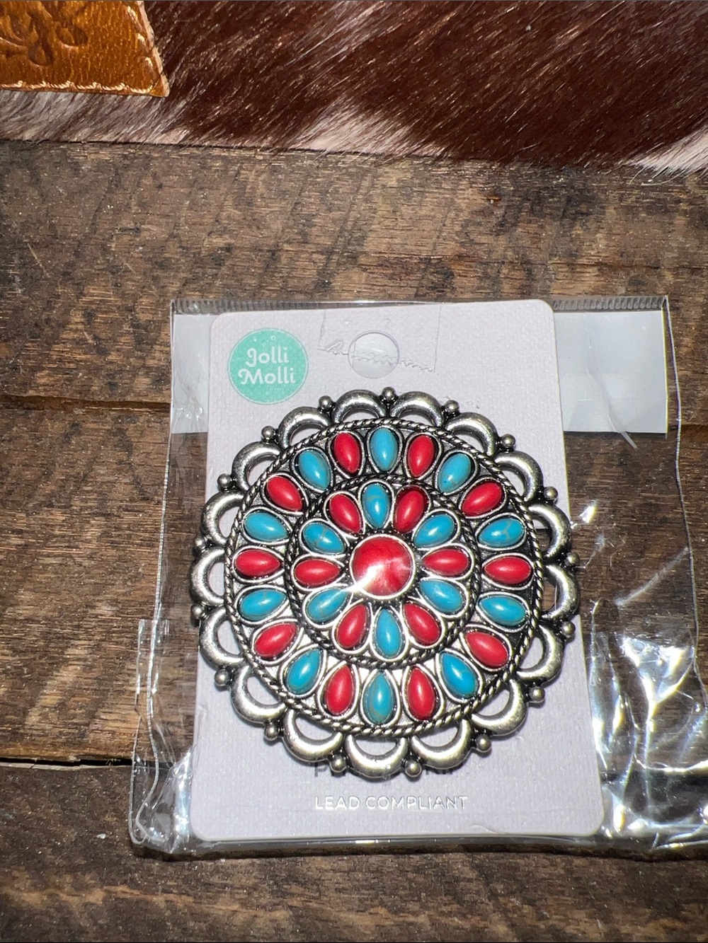Red & Turquoise Floral Metal phone pop socket